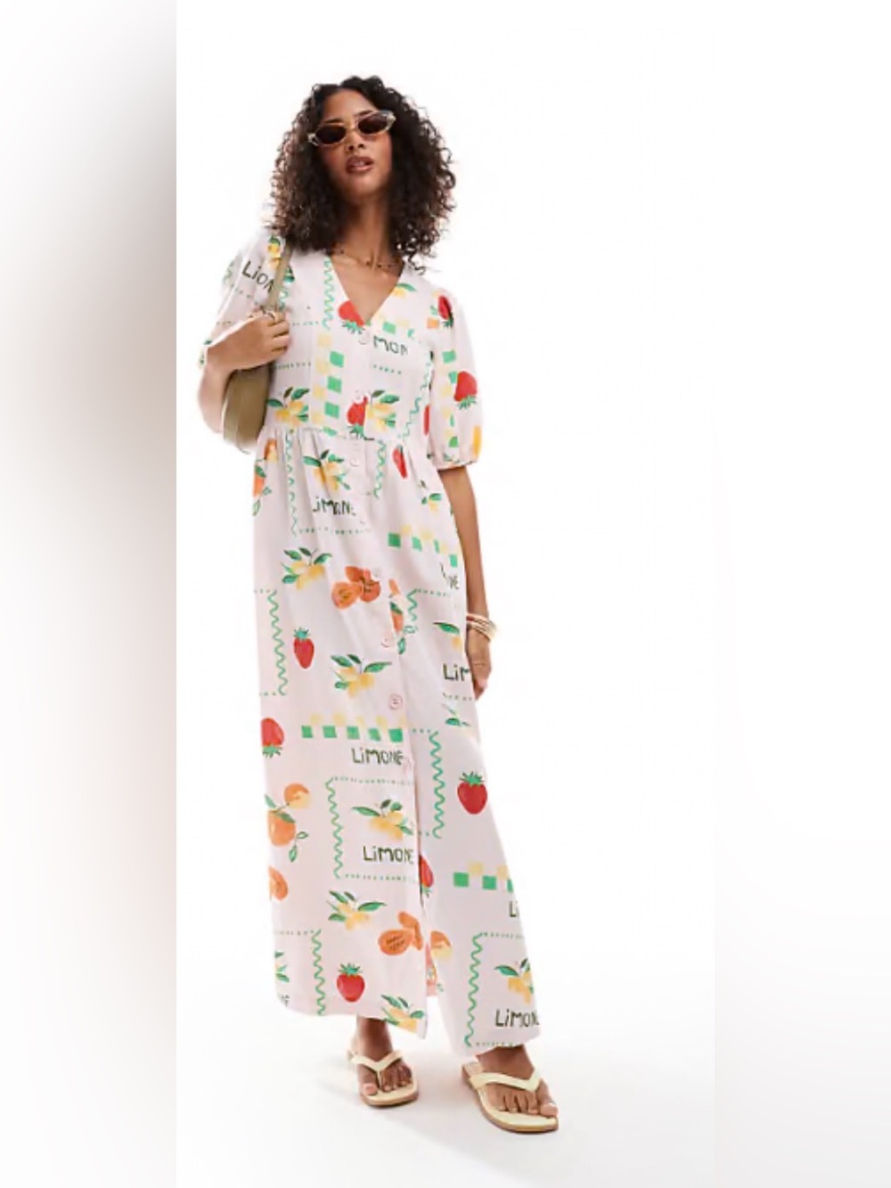 ASOS pieces puff sleeve fruit print dress